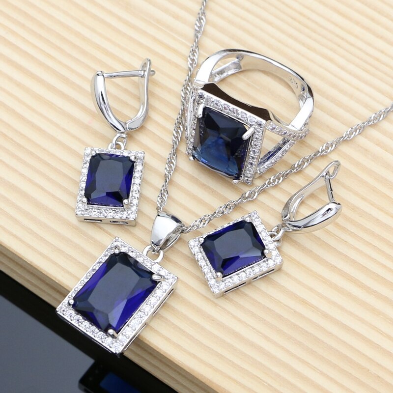 Women's 925 Sterling Silver Link Chain Square Classic Set