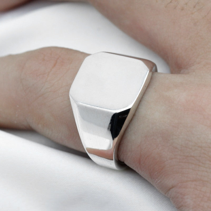 Men's 100% 925 Sterling Silver Square Pattern Trendy Elegant Ring