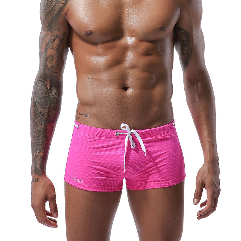 Men's Polyester Quick Dry Solid Pattern Boxer Swimming Shorts