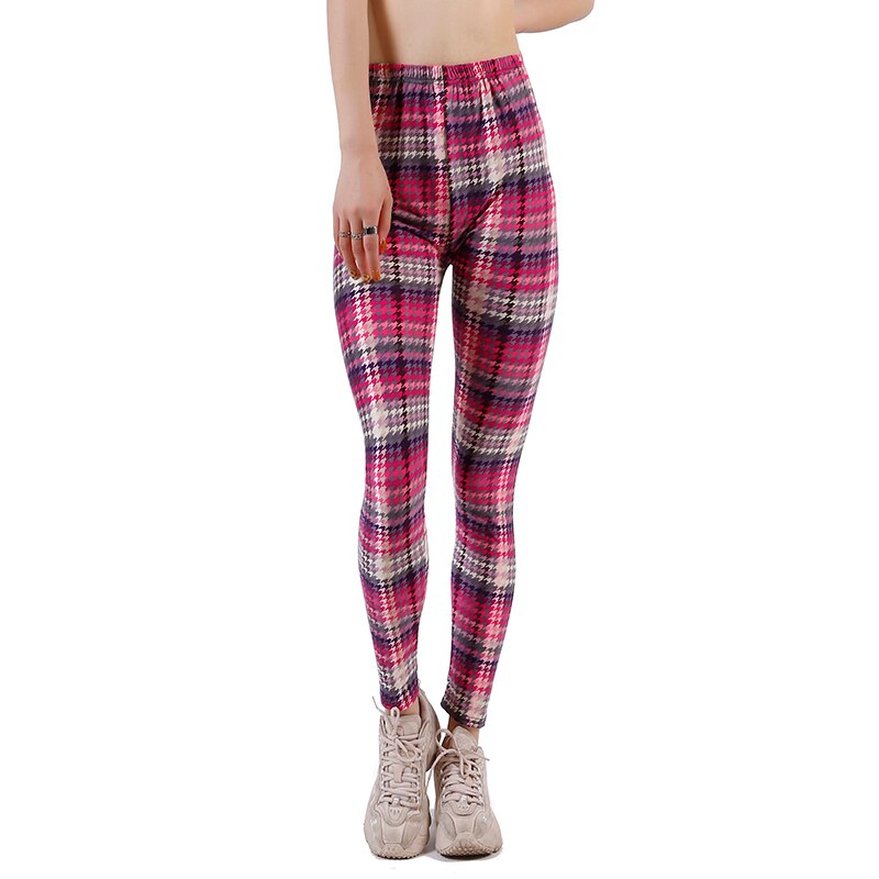 Women's Polyester High Waist Pattern Quick Dry Plaid Leggings