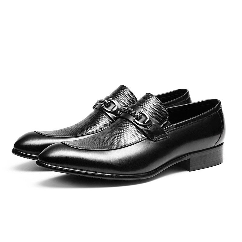 Men's Genuine Leather Pointed Toe Slip-On Closure Wedding Shoes