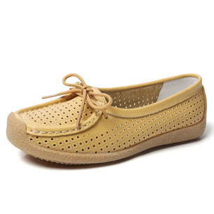 Women's Genuine Leather Square Toe Lace-up Slip-On Casual Shoes