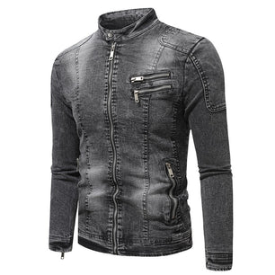 Men's Polyester Full Sleeves Zipper Closure Winter Denim Jacket