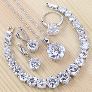 Women's 100% 925 Sterling Silver Round Zircon Classic Jewelry Set