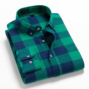 Men's Cotton Turndown Collar Long Sleeve Single Breasted Shirt
