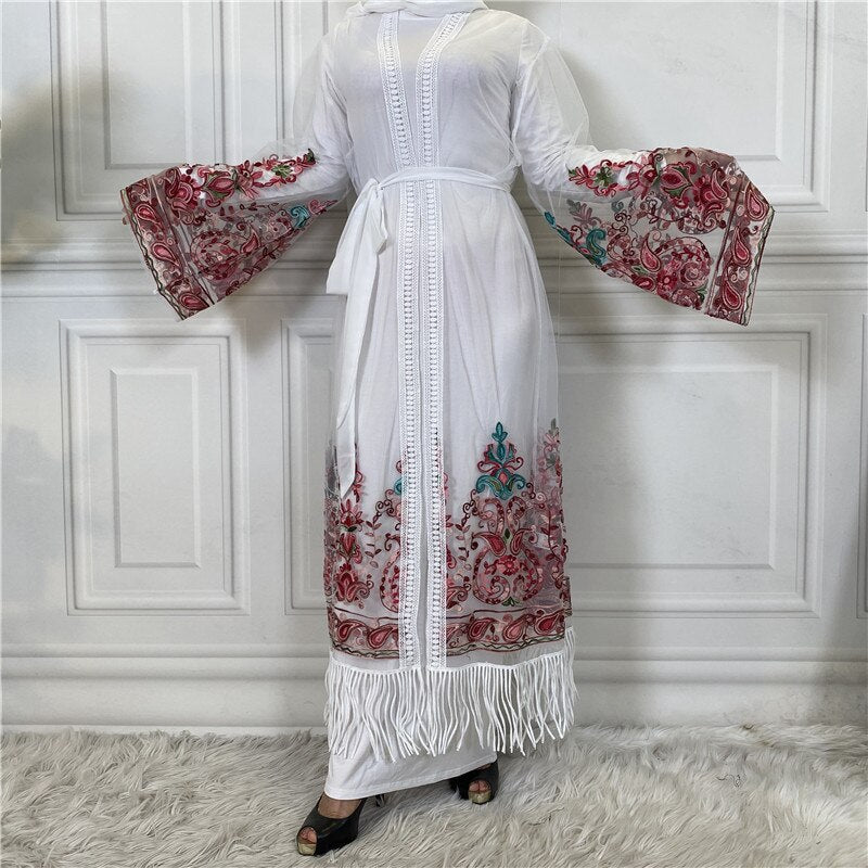 Women's Arabian V-Neck Polyester Full Sleeve Embroidery Dress