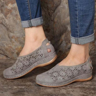 Women's PU Leather Round Toe Slip-On Patchwork Casual Wear Shoes