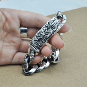 Men's 100% 925 Sterling Silver Vintage Dragon Ethnic Bracelet