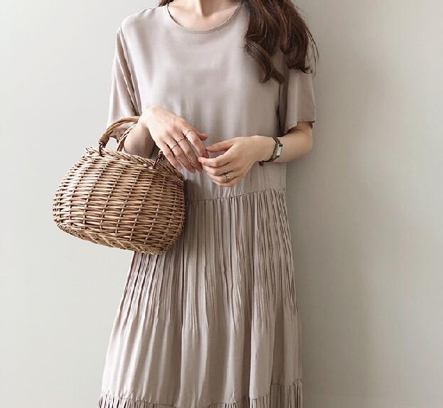 Women's O-Neck Cotton Short Sleeves Ruffle Casual Wear Dress