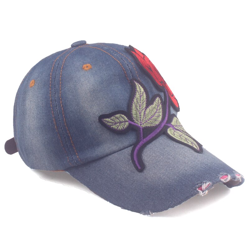 Women's Denim Adjustable Strap Sun Protection Floral Baseball Cap