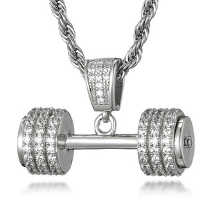 Men's Metal Copper Rhinestone Hip Hop Gym Dumbbell Necklaces