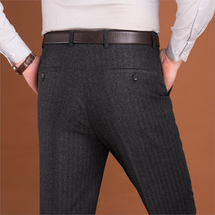 Men's Wool High Waist Zipper Fly Closure Plain Casual Pants