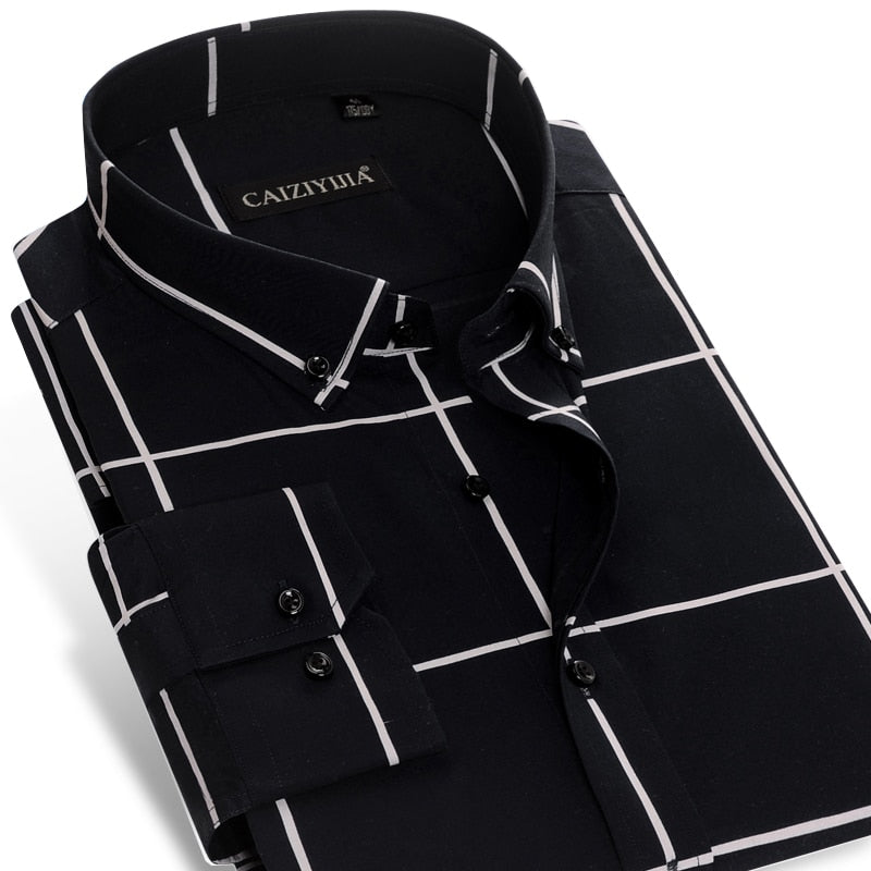 Men's Cotton Turn-Down Collar Single Breasted Formal Wear Shirt