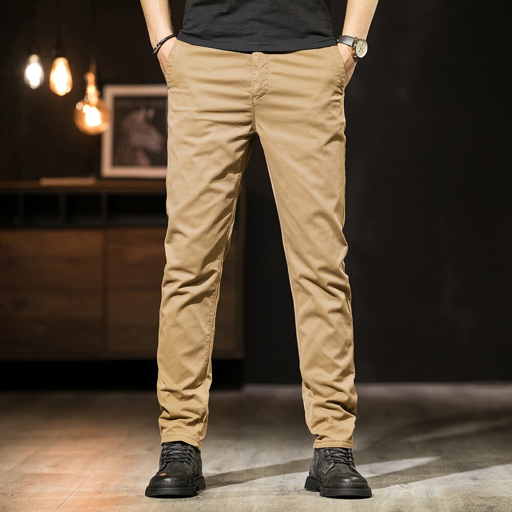 Men's Cotton Mid Waist Zipper Fly Closure Plain Casual Wear Pants