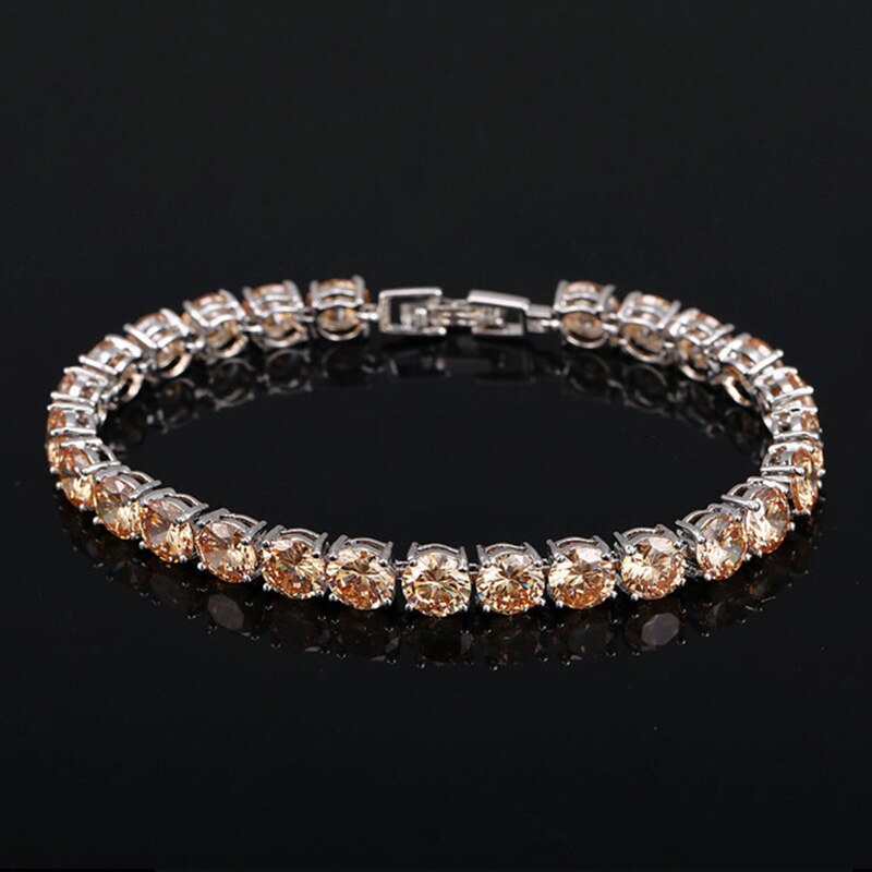 Women's Copper Cubic Zirconia Link Chain Trendy Round Bracelet