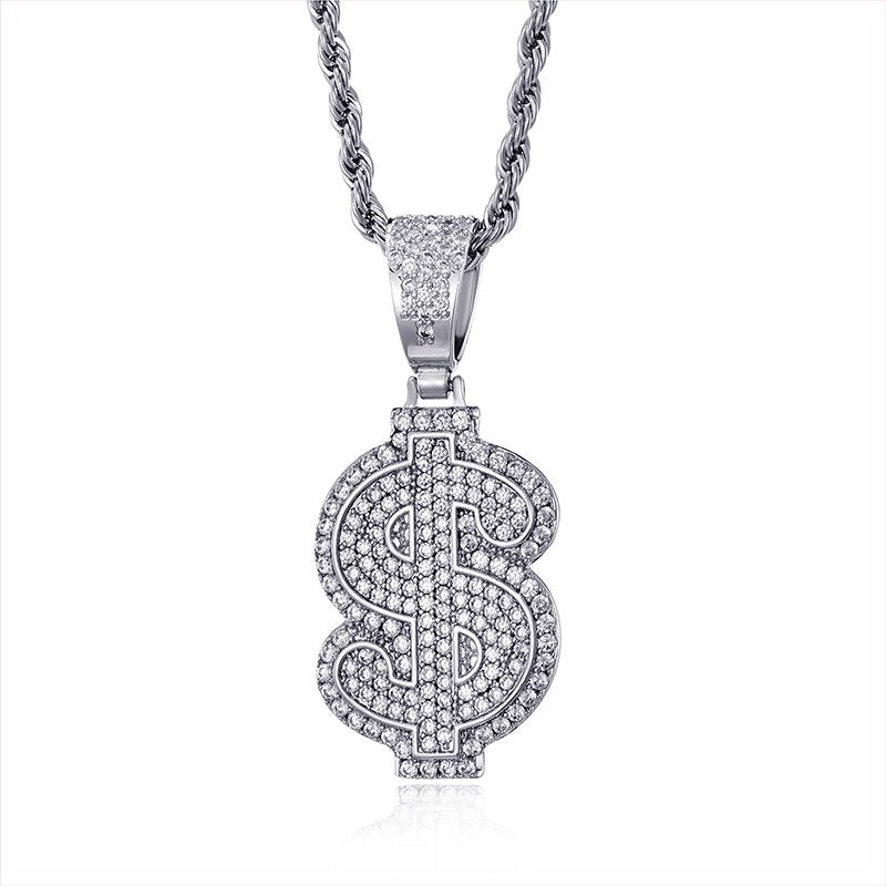 Men's Cubic Zirconia Copper Hip Hop Trendy Dollar Shape Necklaces