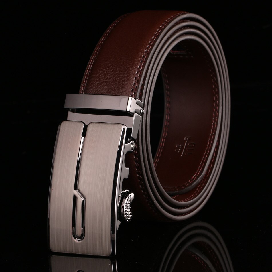 Men's Genuine Leather Solid Pattern Square Buckle Closure Belts