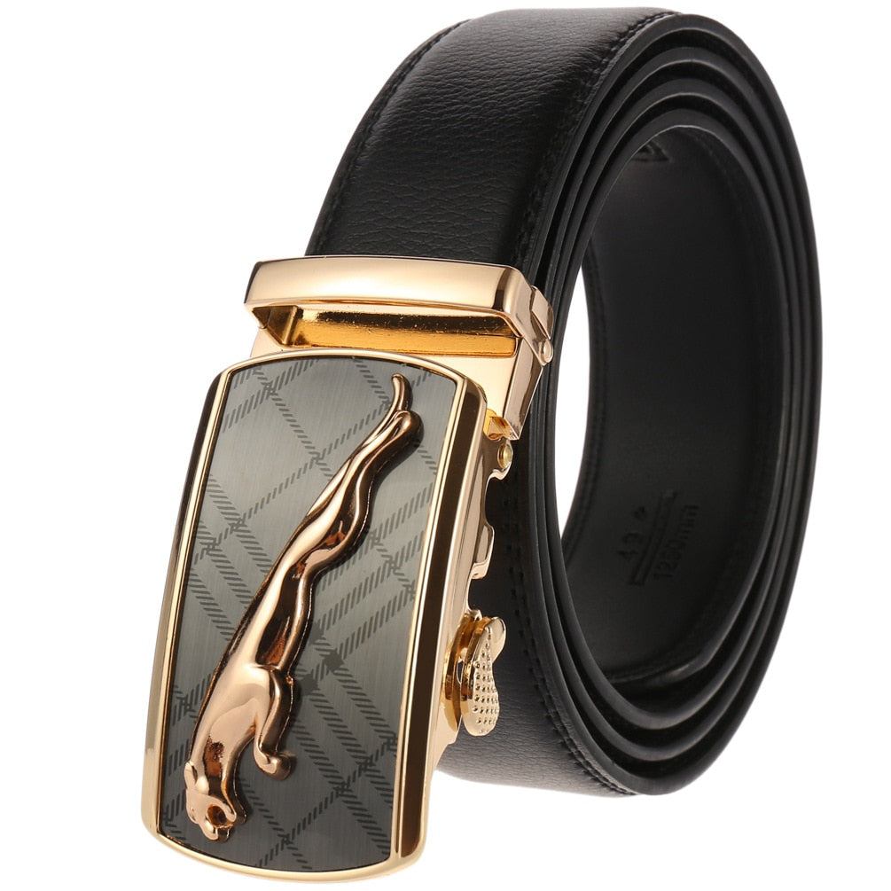 Men's Split Leather Buckle Closure Trendy Solid Pattern Belts