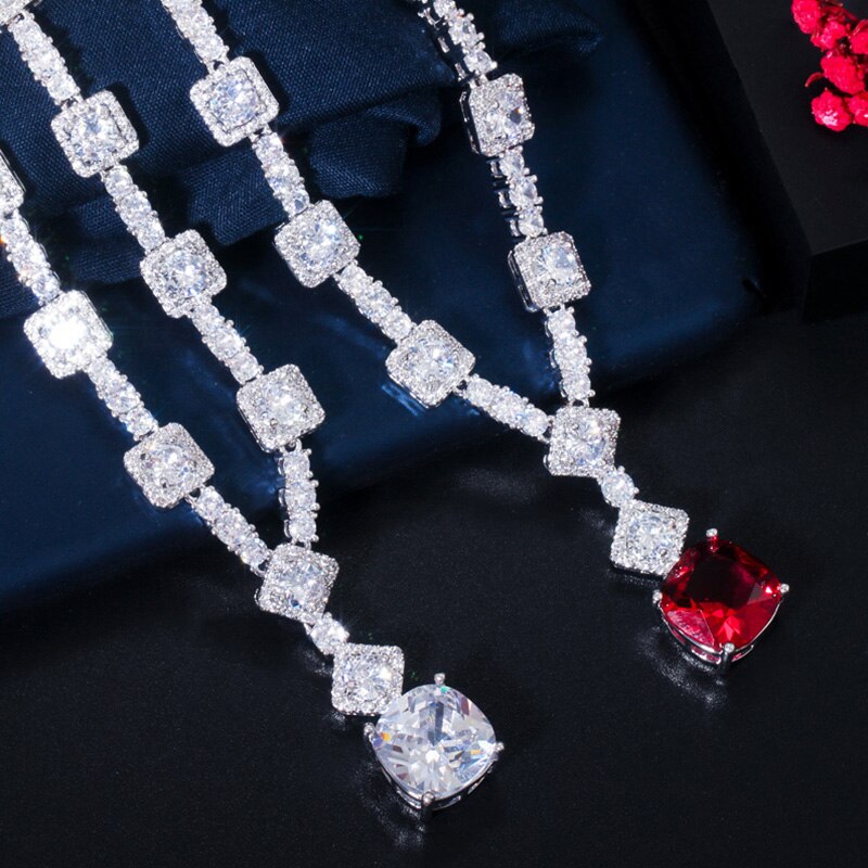 Women's Copper Cubic Zirconia Square Pattern Wedding Jewelry Set