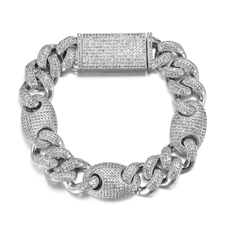 Men's Copper Link Chain Cubic Zirconia Hip-Hop Geometric Bracelet