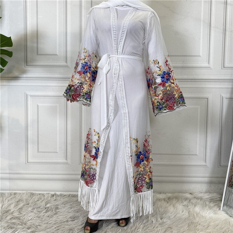 Women's Arabian V-Neck Polyester Full Sleeve Embroidery Dress