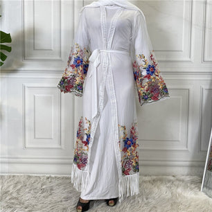 Women's Arabian V-Neck Polyester Full Sleeve Embroidery Dress