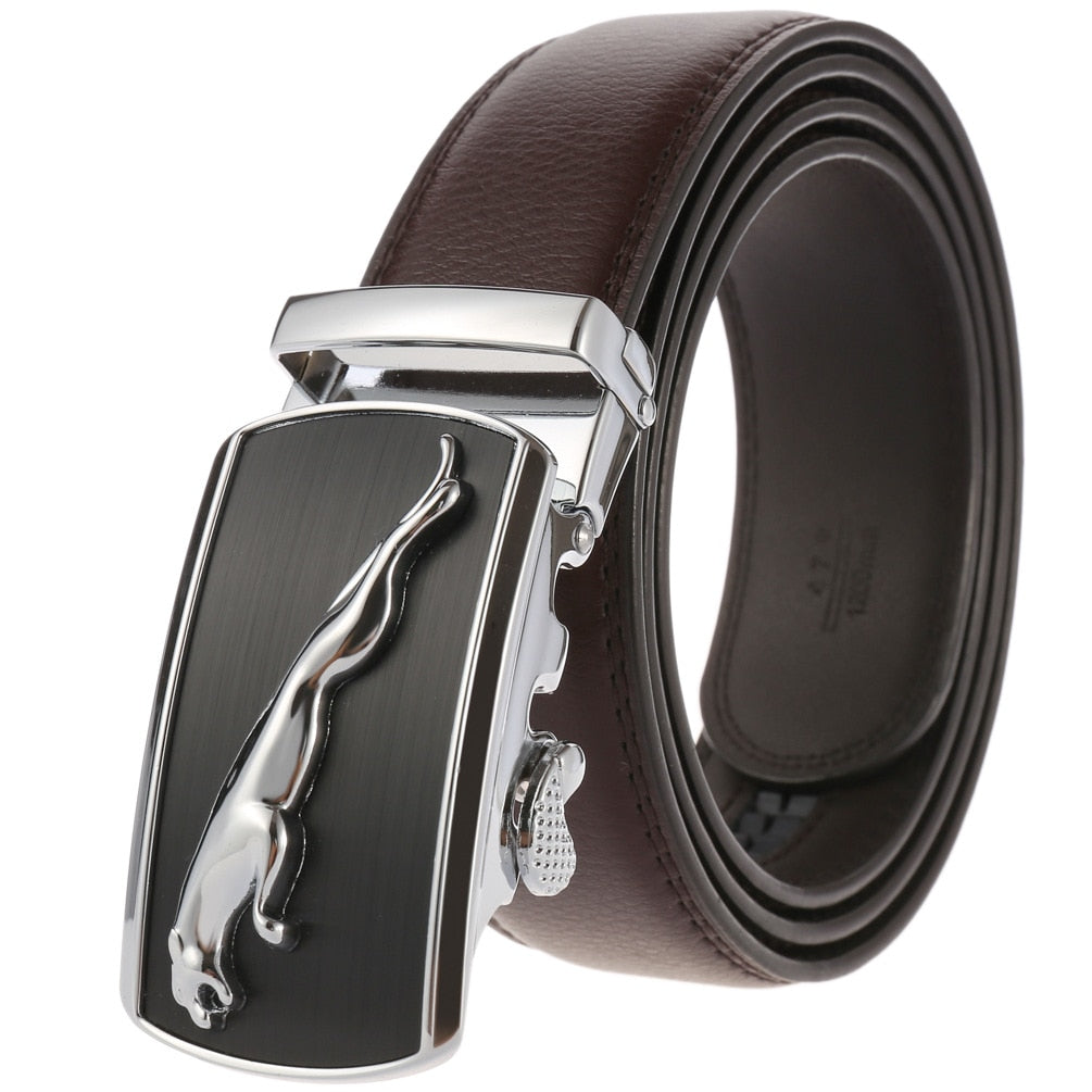 Men's Split Leather Buckle Closure Trendy Solid Pattern Belts