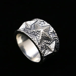 Men's 100% 925 Sterling Silver Star Pattern Pentagram Ring