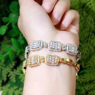 Women's Copper Cubic Zirconia Link Chain Geometric Bracelet