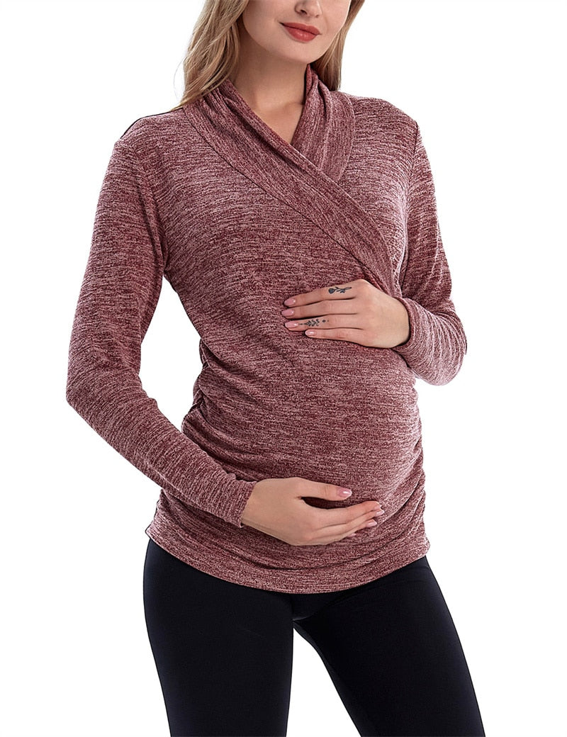 Women's Polyester V-Neck Full Sleeves Breastfeeding Maternity Top