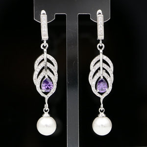 Women's 100% 925 Sterling Silver Zircon Water Drop Pearl Earrings