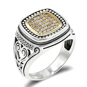 Men's 100% 925 Sterling Silver Zircon Pave Setting Square Ring