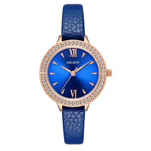 Women's Leather Buckle Clasp Luxury Round Quartz Wrist Watch
