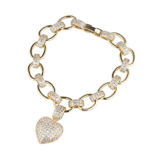 Men's Copper Cubic Zirconia Heart Shape Classic Charms Bracelet