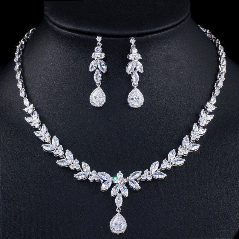 Women's Copper Cubic Zirconia Water Drop Wedding Jewelry Set