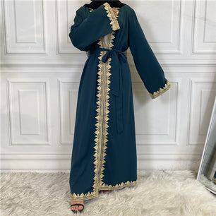 Women's Arabian Polyester Full Sleeve Embroidery Open Abaya