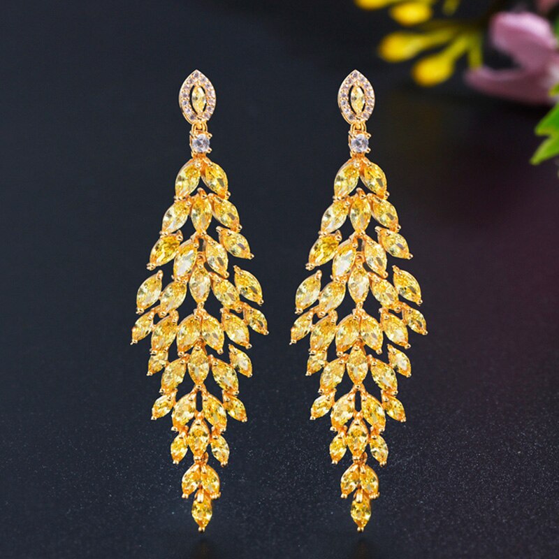 Women's Copper Cubic Zirconia Trendy Bridal Wedding Drop Earrings