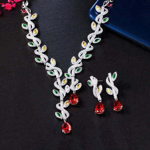 Women's Copper Cubic Zirconia Plant Pattern Wedding Jewelry Set