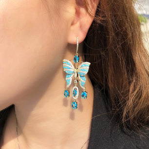 Women's Copper Cubic Zirconia Trendy Butterfly Drop Earrings