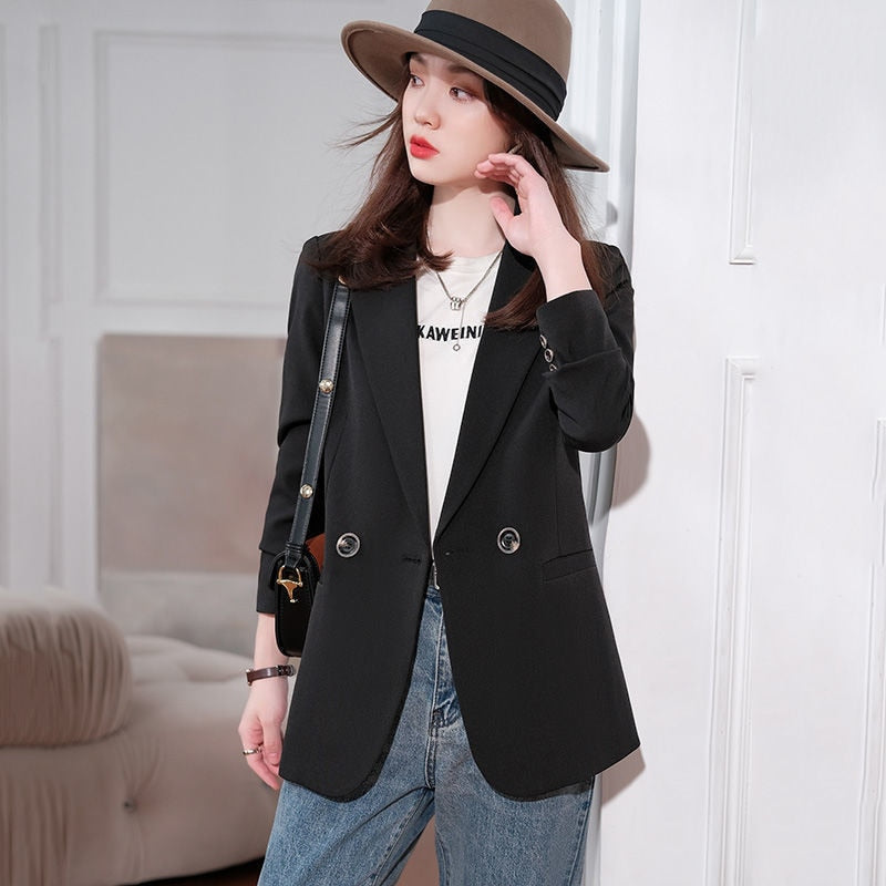 Women's Notched Collar Full Sleeves Double Breasted Plain Blazers