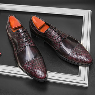 Men's Genuine Leather Pointed Toe Lace-Up Closure Formal Shoes