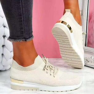 Women's Mesh Square Toe Lace-up Closure Patchwork Casual Sneakers