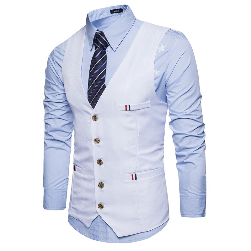 Men's Polyester V-Neck Single Breasted Formal Wear Suit Vest