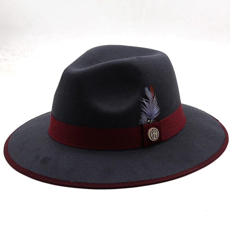 Men's Wool Feather Pattern Warm Elegant Casual Wear Brim Hat