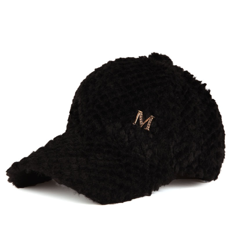 Women's Fur Solid Pattern Elegant Trendy Casual Wear Baseball Cap