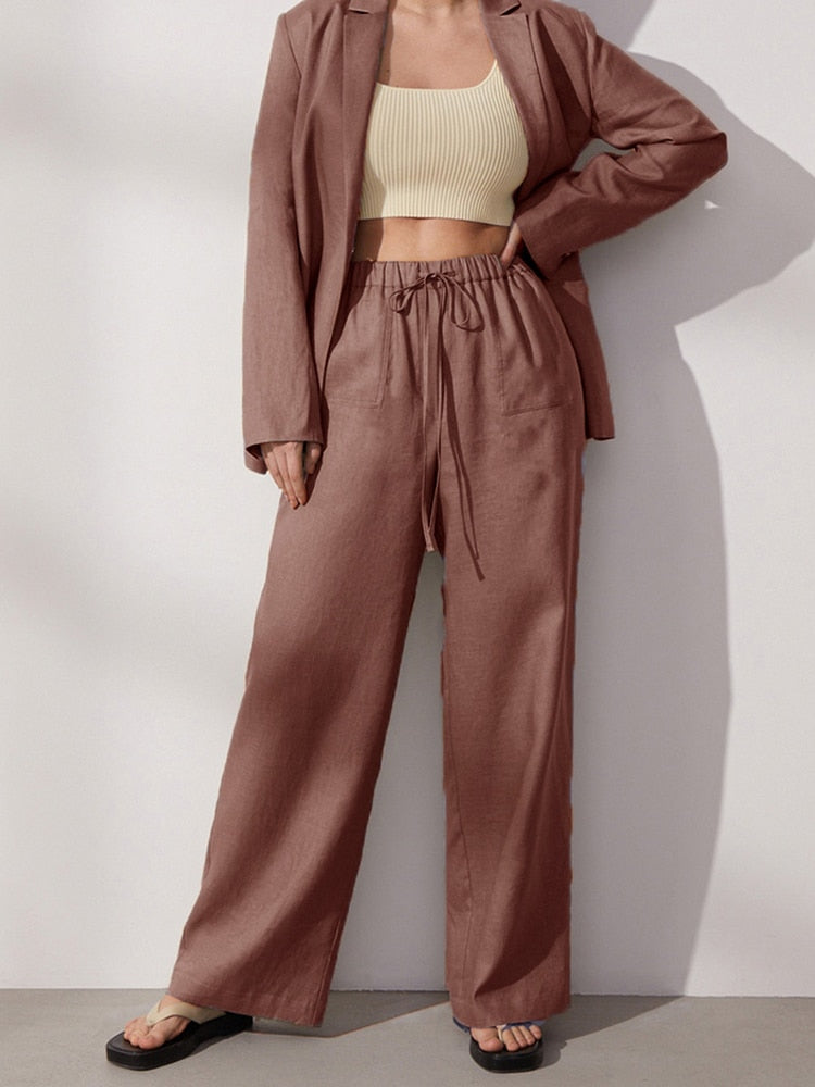 Women's Polyester Mid Elastic Waist Closure Vintage Trousers