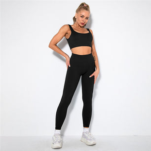 Women's Nylon Sleeveless High Waist Fitness Gym Workout Yoga Set