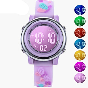 Kid's Alloy Case Buckle Clasp Digital Waterproof Round Watches