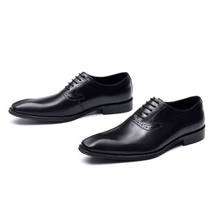 Men's Genuine Leather Square Toe Lace-up Closure Wedding Shoes