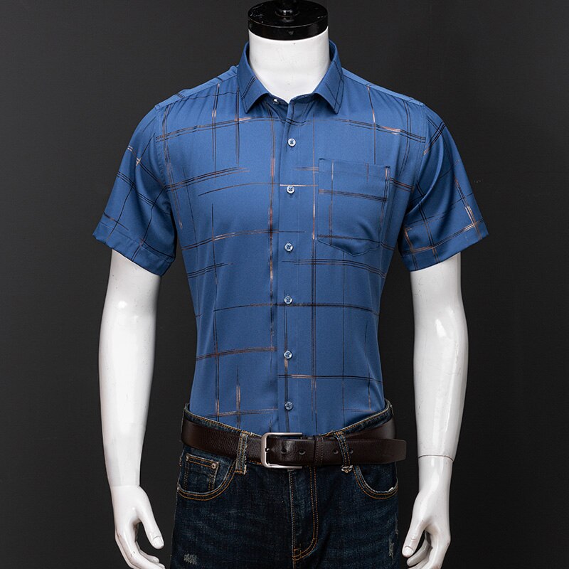 Men's Polyester Turndown Collar Short Sleeve Casual Wear Shirt